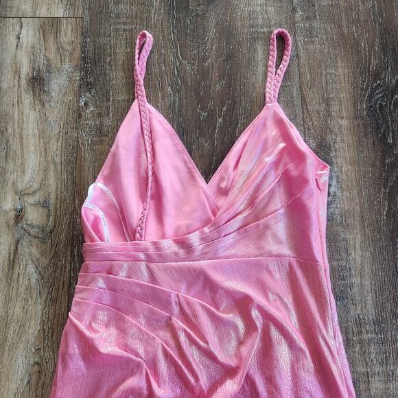 Retrofete Yesi Dress in Flamingo Pink Medium NWT Metallic Maxi Spaghetti Straps - Picture 8 of 14